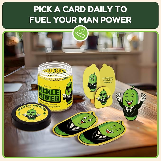 Funny Affirmation Cards For Men - Positive Pickle Gifts Ideas, Motivational Gifts For Men Husband Coworkers, Inspirational Cards With Quotes, Jar Of Encouragement Card For Office Desk Decor
