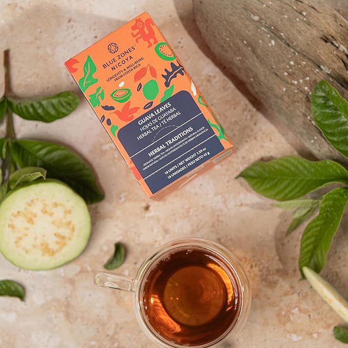 Blue Zones Nicoya - Guava Leaf Flavored Tea Bags - 100% Natural, and Refreshing - High Micronutrients - Gluten, Caffeine, Sugar-Free - Pack of 18 (1.59 oz/ 45 g)