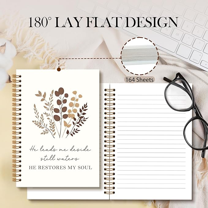 Bible Floral Notebook Journal - Vintage Floral Flower Spiral Notebook, Christian Notebooks, He Restores My Soul Notebooks Christian Gifts for Women, Bible School Office Supplies, 6x8.2In