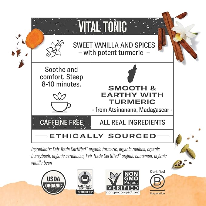 Numi Organic Amber Sun Turmeric Tea Bags, 15 Tea Bags, Herbal Tea with Rooibos & Spices