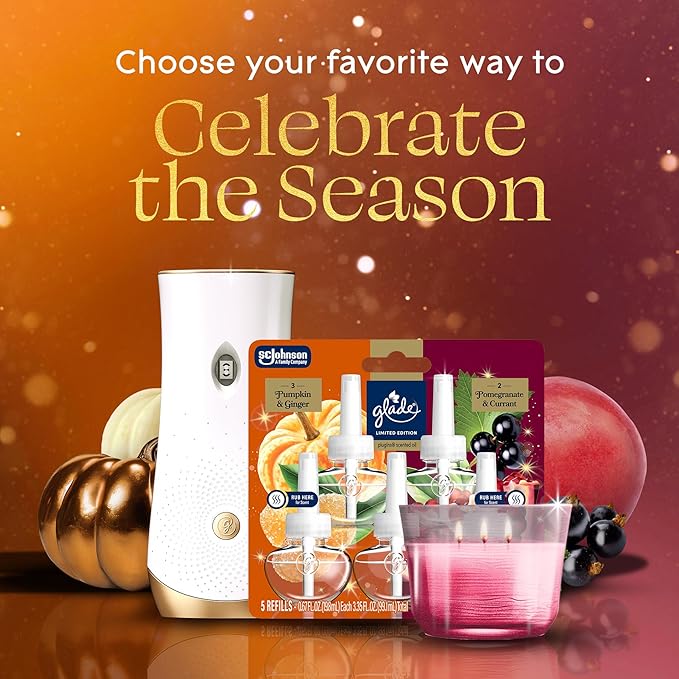 Glade PlugIns Refills Air Freshener, Pumpkin & Ginger and Pomegranate & Currant, Scented and Essential Oils for Home and Bathroom, 0.67 Fl Oz, 5 Count