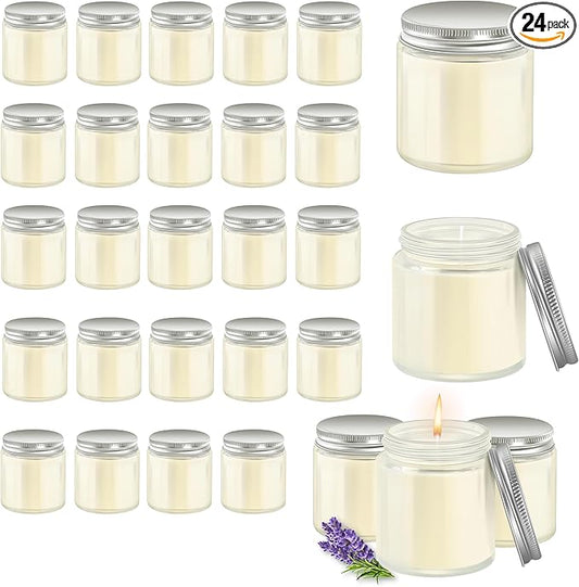 24 Pcs 4 Oz Mason Jar Candles, Lavender Scented Soy Candles Bulk Set for Stress Relief and Relaxation, Great Favors for Wedding, Christmas, Housewarming Gifts (Silver-Lavender, 24)