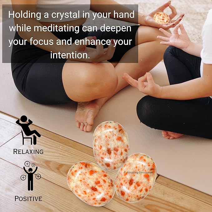 Amazing Gemstone Sunstone Crystals and Healing Stones - Extra Large Palm Stone Crystals Piedra - Crystal for Good Luck, Balanced Positive Energy, Meditation - Unique Stocking Stuffers, Gifts for Women