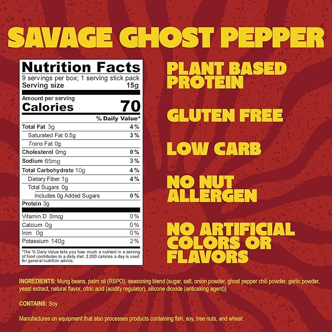 Daal By Keen Crunchy Mung Bean Snacks – Savage Ghost Pepper - Plant-Based Protein, High Fiber, Gluten Free & Nut-Free – Mix into Salads or Enjoy as an On-the-Go Snack - 1 Resealable Pack, 4.76 oz
