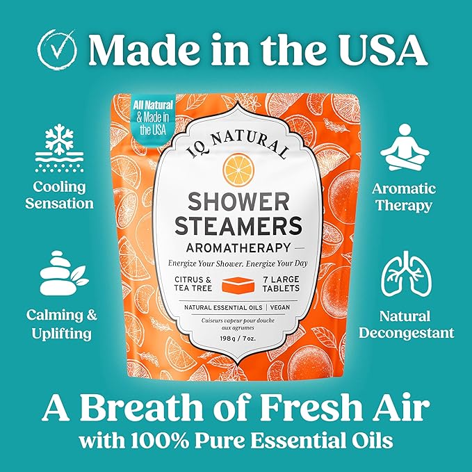 Citrus Shower Steamers Aromatherapy for Women- USA Made - Shower Bombs Aromatherapy for Women, Vapor Shower Tablets, Menthol Shower Scent Steamers Cold and Flu, Organic Shower Steamer