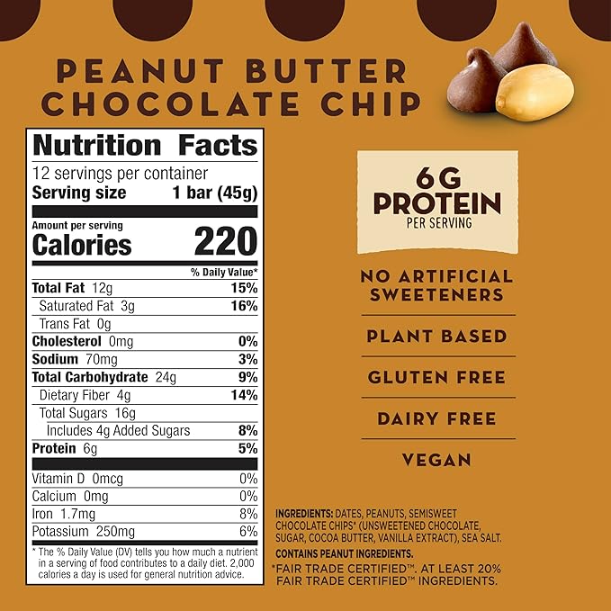 Larabar Peanut Butter Chocolate Chip, Fruit and Nut Bars, Gluten Free and Vegan, 19.2 oz, 12 Ct