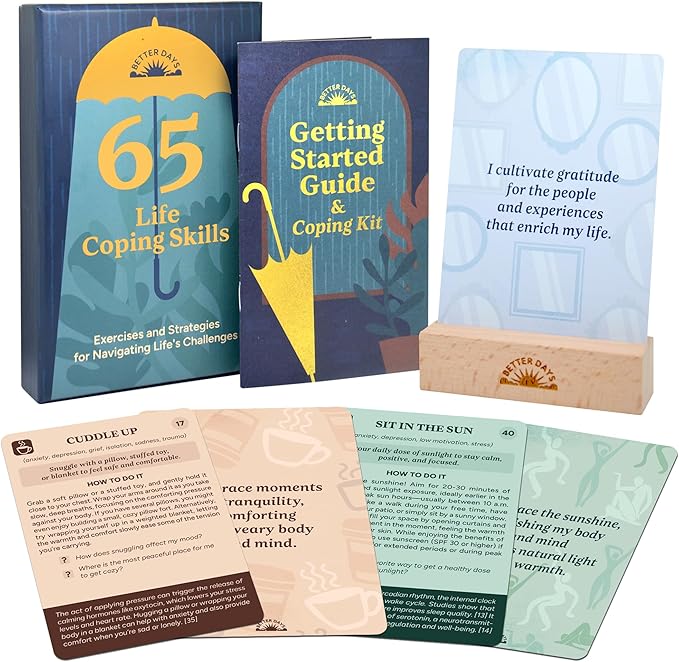 Better Days Coping Cards – 65 Skills & Exercises to Cope with Stress, Anxiety, & Anger – 3.5” x 5” Therapy Flashcards with Affirmations and Guidebook – Nurture Emotional Resilience & Mental Health
