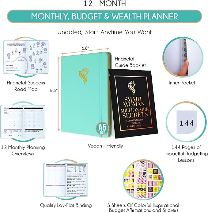 Financial Planner - Monthly Budget Planner & Monthly Bill Organizer | A 12-Month Journey to Financial Freedom | Bill Payment Tracker Organizer, Debt, Expense Tracker & Money Saving with Pockets