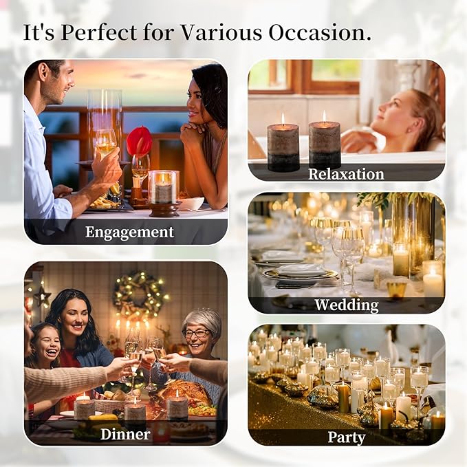 KONNI Coffee Layered Pillar Candles Set of 3, 3"x 4" Unscented Pillar Candles Bulk, 39 Hours Long Burning Candles, Smokeless&Dripless Round Candle for Wedding, Home Decoration, Parties, Spas, Dinner