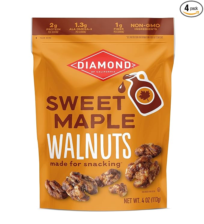 Diamond of California Sweet Maple Walnut Snack Nuts, 4 oz. (4 Pack)