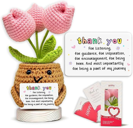 Gossby Handmade Positive Tulip Flower Crochet - Thank You for Listening - Knitted Decor - Thank You, Appreciation, Positive Gift for Women, Teacher, Mom, Friend, Coworker - Christmas, Birthday Gift