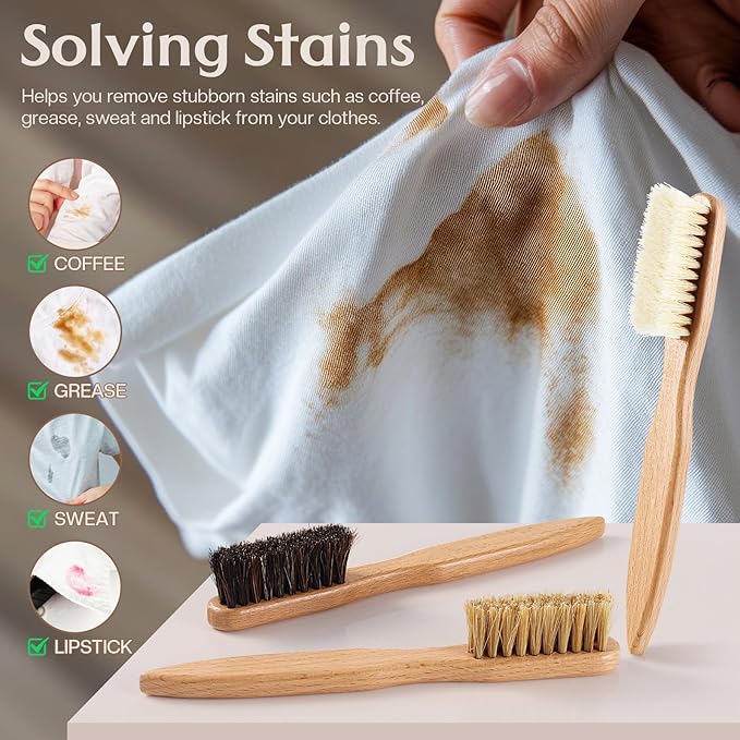 3 Pcs Wood Laundry Stain Brush Stain Remover Brushes with Boar Bristle Small Stain Brush for Clothes for Scrubbing Stains from Furniture Fabric Leather(3 Pcs C)
