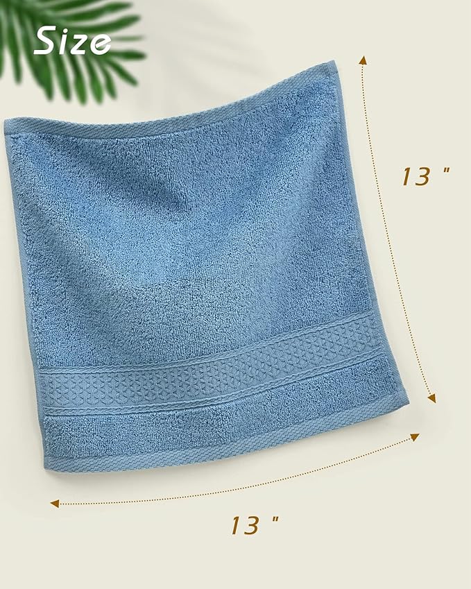 Cleanbear Pure Cotton Wash Cloths Face Cloths, 6 Colors per Set, 13 x 13 Inches (Light Blue, Jade Green, Light Green, Grey, Light Grey, Pink)