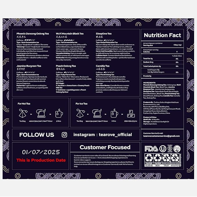 TeaRove Tea Sampler Gift Box - The Road Ahead Collection, Fancy Chinese Full-Leaf Tea Assortment Variety Pack, Black, Oolong, Jasmine Green & Herbal Teas, Hot or Iced, Self Care Gifts for Teas Lovers