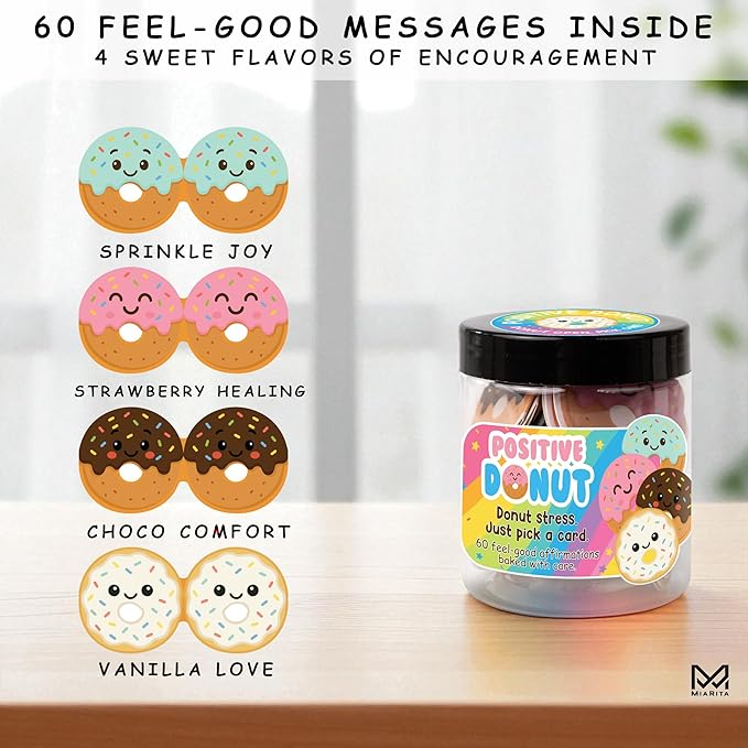 Positive Donuts Jar, Emotional Inspirational Support 60 Affirmation Cards, Cheer Up Cute Donut Gifts for Teen Girls, Daughter, Firends, Teen Girl Gifts Trendy Stuff