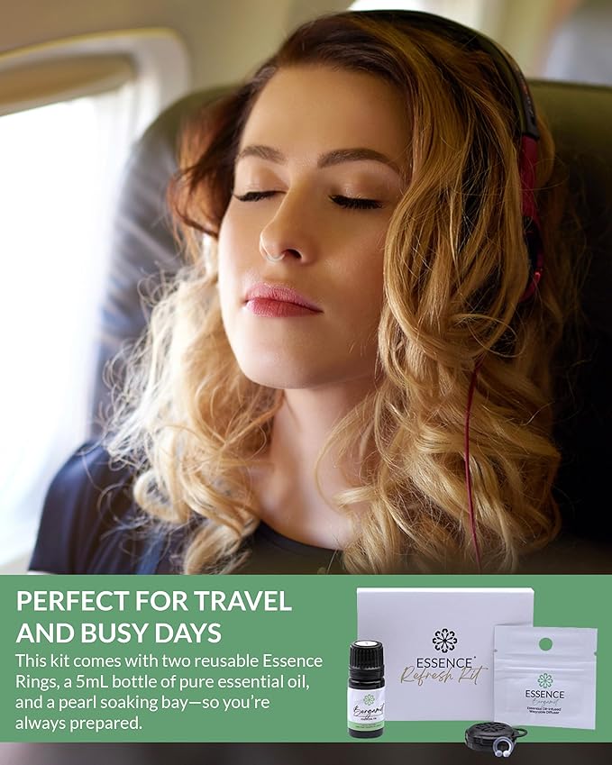 Essence Wearable Aromatherapy Nasal Diffuser – Bergamot Essential Oil Nose Ring Silicone Inhaler for Stress & Mood Support - Made in USA & Travel-Friendly