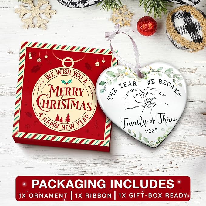 Baby First Christmas Ornament 2025 for New Parents, Celebrate Baby's First Christmas with This Unique 2025 Ornament, Ideal for New Mom and Dad, First Time As A Family of Three