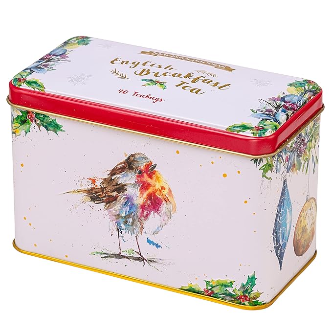 New English Teas Christmas Robin Tea Tin with 40 English Breakfast Teabags