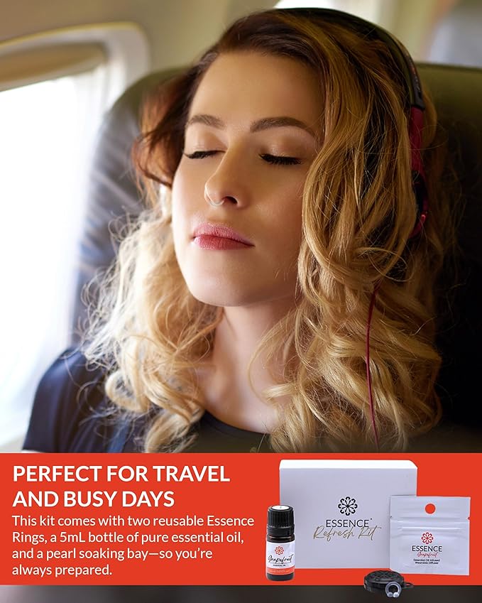 Essence Wearable Aromatherapy Nasal Diffuser – Grapefruit Essential Oil Nose Ring Silicone Inhaler for Stress & Mood Support - Made in USA & Travel-Friendly