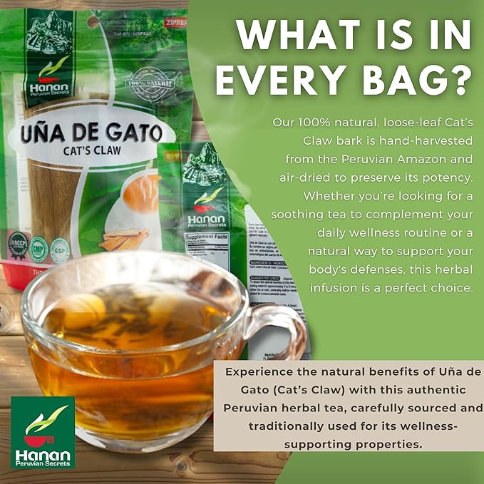 Hanan Te de Uña de Gato 80g - Cat’s Claw Loose Leaf Tea for Joint Support, Mobility & Well-Being, Natural Herbal Tea from Peru (2.82oz)