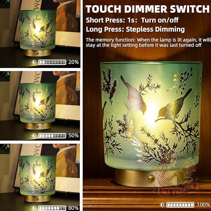 Cordless Rechargeable Table Lamp, Glass USB-C Decorative Small Accent Lamps for Entryway/Stairway/Bathroom/Corner, Touch Control Dimmable Battery Operated Lamp, Emergency Lamps for Power Outage