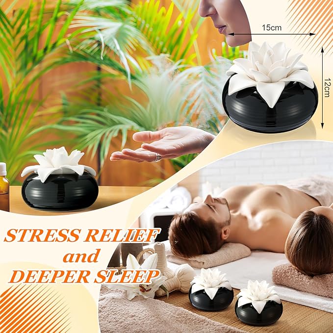 Honeydak 1 Pcs Flower Passive Essential Oil Diffuser Stone White Ceramic Porcelain Floral Diffuser with Container Non Electric Handmade Decorative Tabletops Home Decoration Christmas (Magnolia)