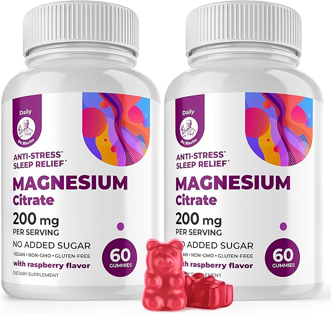 DR. MORITZ Magnesium Gummies for Adults - Sugar-Free Calm Magnesium Gummies - Supports a Healthy Stress Response - Raspberry Flavor - Non-GMO, 200 mg, 2 Pack (120 Count)