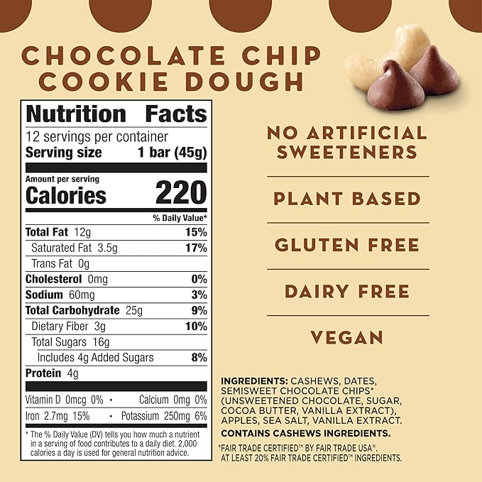 Larabar Chocolate Chip Cookie Dough, Fruit and Nut Bars, Gluten Free and Vegan, 19.2 oz, 12 Ct