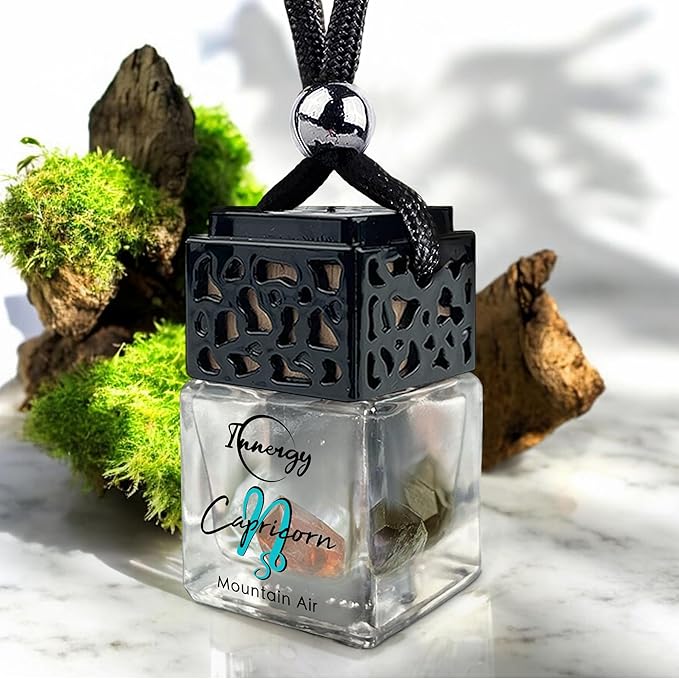 Innergy Capricorn Zodiac Crystal Infused Car Air Freshener - Portable 8 ml. Hanging Essential Oil Diffuser for Vehicle, Long-Lasting Fragrance, Eco-Friendly Design, Freshness On The Go!