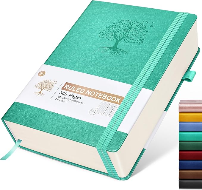 Lined Journal Notebook, 365 Pages B5 Large Journals for Writing Ruled Notebook, Hardcover Leather Journal for Women Men, Daily Notebook for Work, Note Taking, 100Gsm Thick Paper( 7.6'' X 10'' Teal)