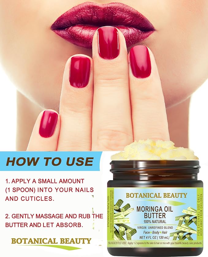 Botanical Beauty‎ MORINGA OIL BUTTER Pure Natural Virgin Unrefined RAW 4 Fl. Oz.- 120 ml for FACE, SKIN, BODY, DAMAGED HAIR, NAILS.