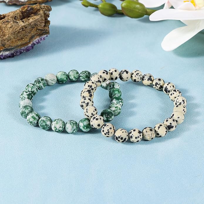 Bivei Natural Gemstone Semi Precious Healing Crystals Handmade Stretchy Round Beads Bracelet, Enhance Positive Energy