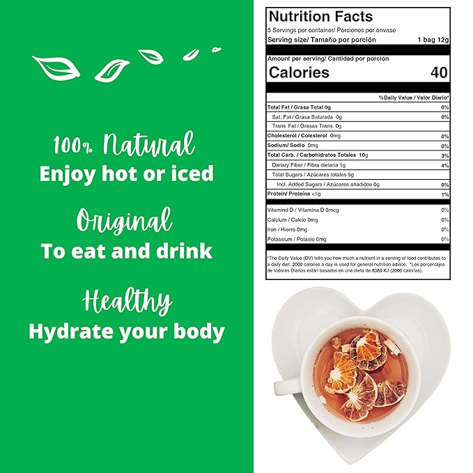 Alibú Dried Fruit Tea Infusions - Fantasia - Pineapple, Lemon, Ginger, Tangerine - Dried Fruit Drink – Vegan, Gluten Free, 100% Natural, Caffeine Free - Box of 2.12 oz (Fantasia)