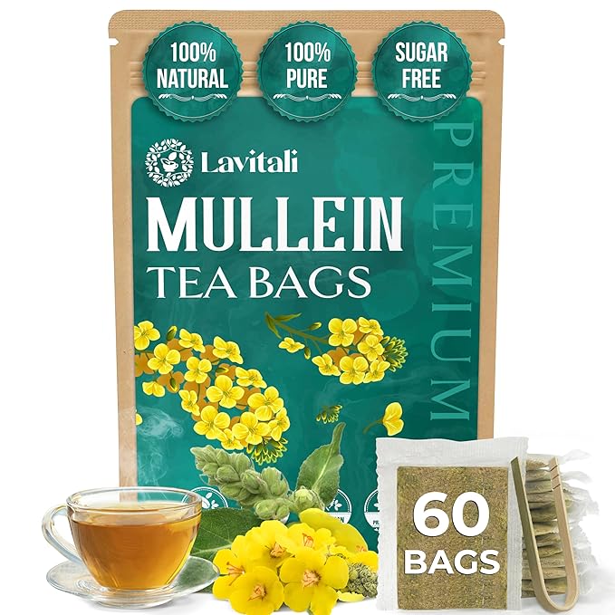 Lavitali, Mullein Leaves Tea Bags | 60 bags, 100% Pure Herbal Tea | Caffeine-Free, No Sugar, Eco-Friendly Filter Bags | Daily Natural Botanical, Hot or Iced Herbal Infusion