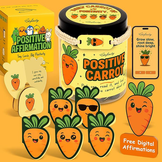 Emotional Support Carrot Cards Jar - Daily Affirmation Cards For Women Coworker, Inspirational Cards For Friends, Mental Health Self Care Gifts For Women, Cute Teenage Girl Birthday Gifts
