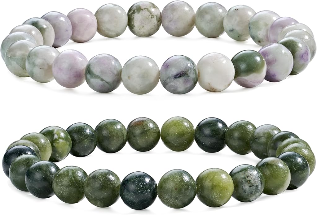 Bivei Natural Gemstone Semi Precious Healing Crystals Handmade Stretchy Round Beads Bracelet, Enhance Positive Energy