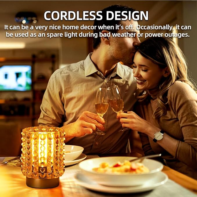 Battery Operated Lamp with Timer, Mini Crystal Table Lamps for Home Decor, Small Cordless Lamp for Areas No Outlets, Glass Battery Powered Lamps for Entryway, Bedroom, Bathroom, Shelf, Corner(Yellow)