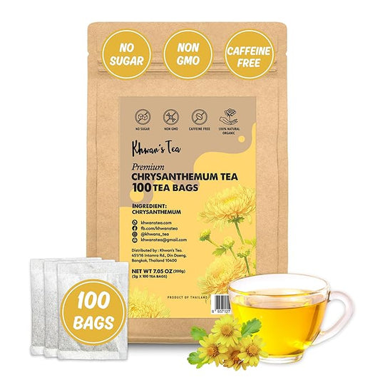KHWAN’S TEA Chrysanthemum Flower Tea – Premium Herbal Tea, Caffeine-Free, Sun-Dried Flowers, Soothing Aroma, Perfect for Relaxation