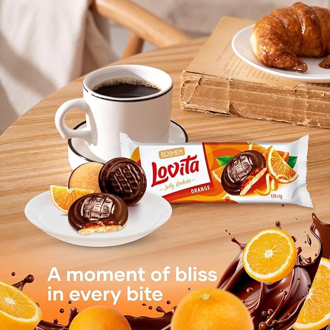 Roshen “Lovita” Jelly Cookies, Biscuits with Orange Flavored Jelly Filling 4.76 oz/135grams, Pack of 2