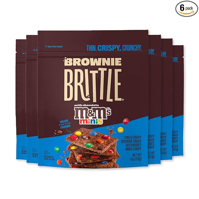 Brownie Brittle – M&M’S Minis Thin and Crispy Sweet Snacks (Pack of 6, 4 oz), Rich Gourmet Brownie Bites Dessert