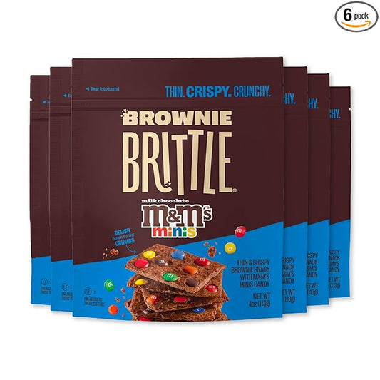 Brownie Brittle – M&M’S Minis Thin and Crispy Sweet Snacks (Pack of 6, 4 oz), Rich Gourmet Brownie Bites Dessert
