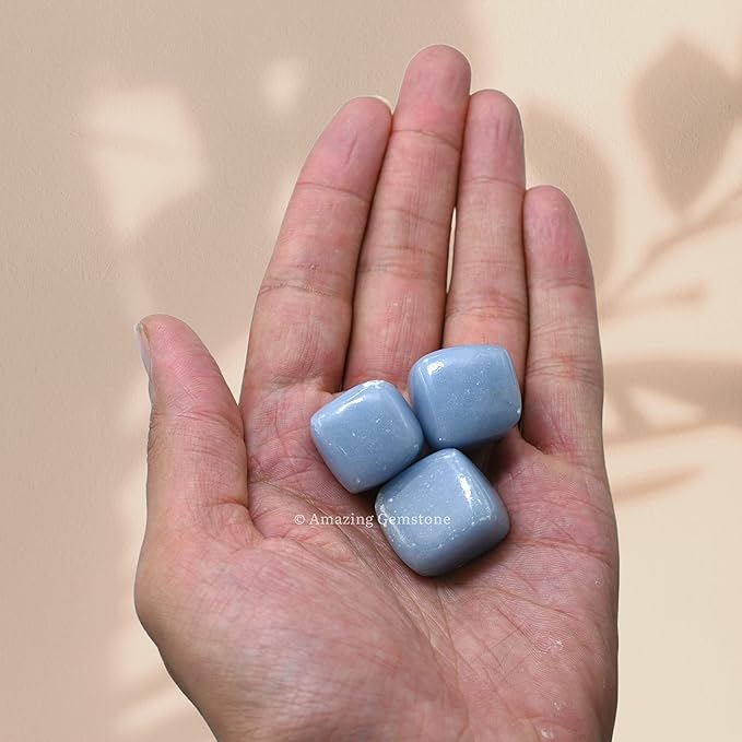 Amazing Gemstone Angelite Crystals and Healing Stones Tumbled - 1 oz, Natural Healing Stones for Energy Balance, Stress Relief - Premium Polished Gems Rocks for Meditation & Wellness