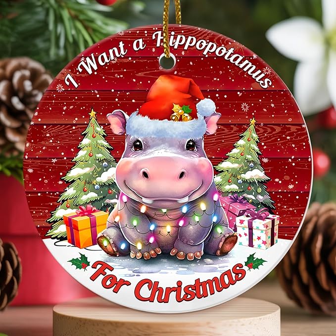 I Want a Hippopotamus for Christmas Ornament, Cute Hippo Tree Decoration with Lights, Funny for Men Women 2025