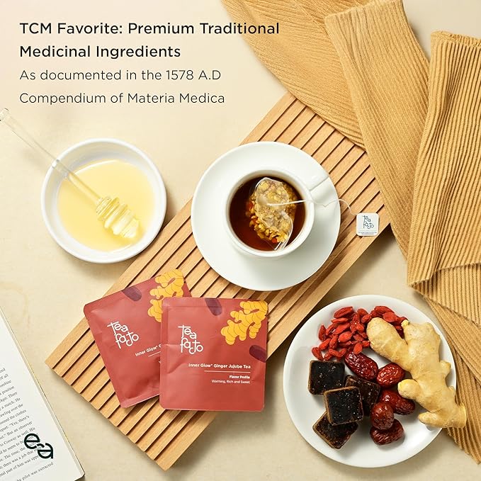 Tea Facto Inner Glow* Jujube Ginger Tea Bags with Dried Ginger Roots and Red Dates - Natural Fiber, Zero Added Sugar, Zero Caffeine - 10 Count