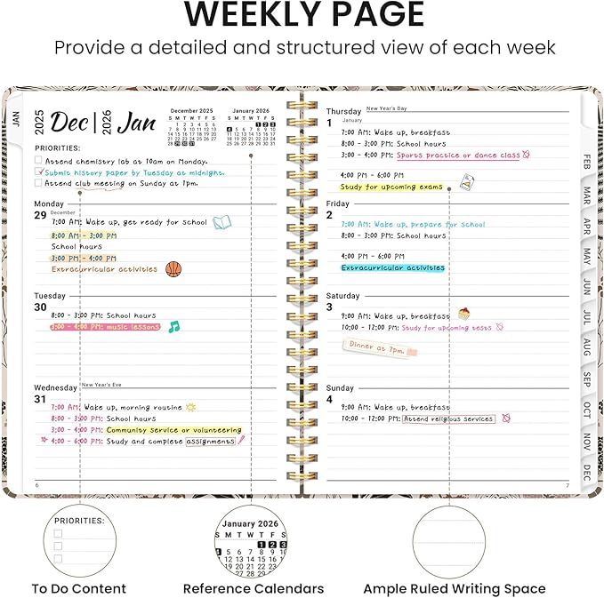 2026 Planner, Monthly and Weekly Calendar Planner for Women, January 2026 - December 2026, Hardcover Pretty 2026 Agenda Planner Book with Tabs, Spiral Bound, Perfect for School Office Home Supplies, 6.3" x 8.5" - Magical Forest