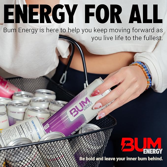 BUM Sugar-Free Energy Drink, Cherry Frost - Lightly Carbonated & No Artificial Colors, Natural Caffeine & Citicoline for Energy & Focus, Brain Boost & Workout Sports Beverage - 12 oz, Pack of 12