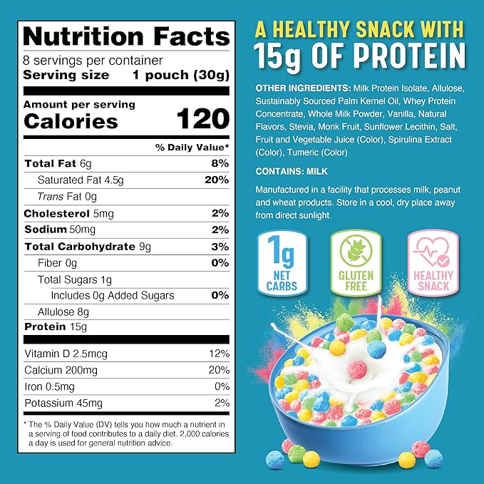 Snack House Sugar Free Keto Cereal, Gluten & Grain Free, Paleo, Diabetic, Ketogenic Diet Friendly Protein Breakfast, Low Carb Snack (8 Pack, Fruity Puffs)