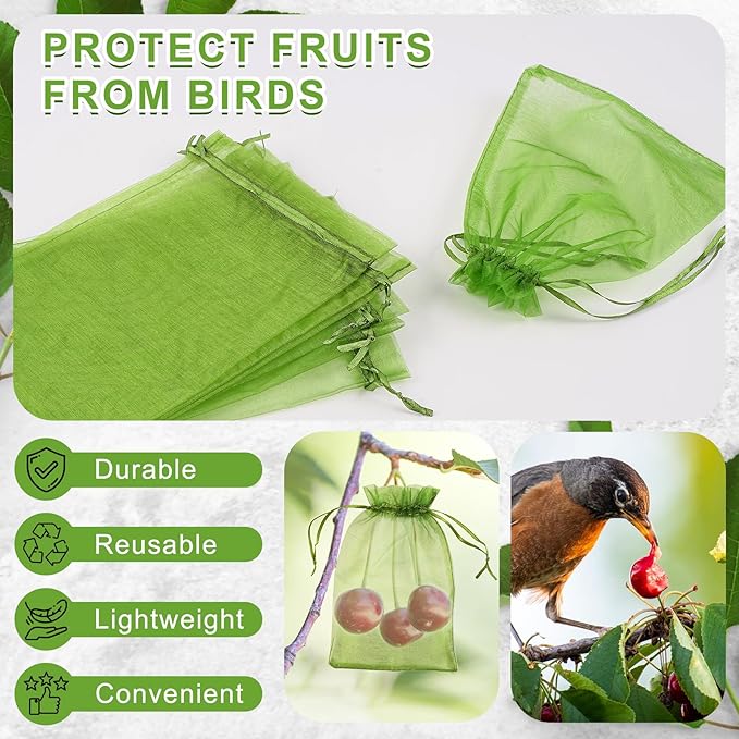 ANZNKU 100PCS Premium Green Organza Bags 5x7 inches Mesh Bag Drawstring, Gift Bags for Party, Wedding Christmas Favor