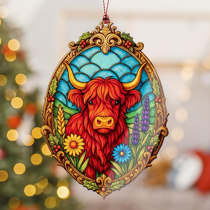 Highland Cow Ornaments-Highland Cow Gifts-Christmas Ornament 2025-Vintage Farmhouse Christmas Ornament - Christmas Ornaments 2025-White Elephant Gifts-Xmas Tree Funny Decoration RUSATEN Cowxmas 1