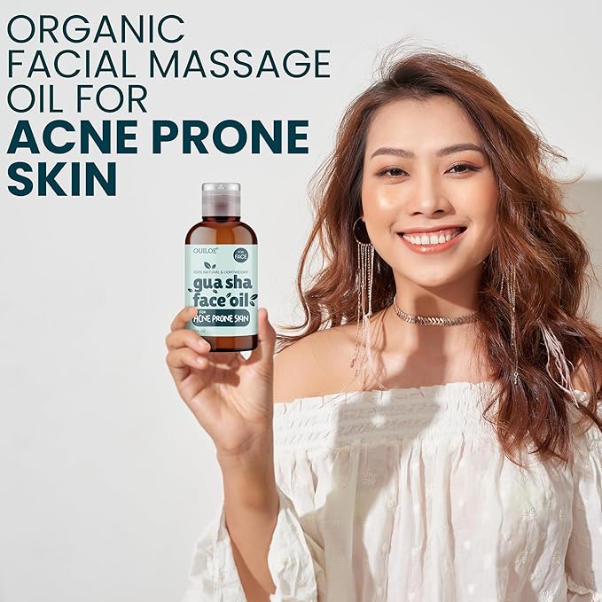Gua Sha Oil for Acne Prone Skin - Face Oil Gua Sha Massage - Lymphatic Anti Aging Facial Massage Oil - Unscented, Non Comedogenic, Lightweight, Use with Gua Sha Facial Tools, 2 oz